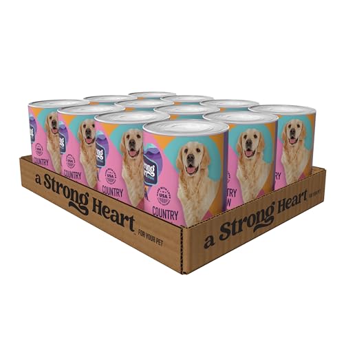 A Strong Heart Wet Dog Food Cans, Country Beef Stew with Peas & Carrots — Stew-Style Cuts, All Life Stages, Complete & Balanced, Made in USA, 13.2 oz