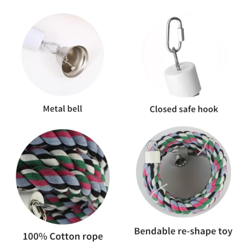 94.4inch Length Colorful Cotton Bendable Rope Perch Swing Bird Chew Toys  Parrots Cage Toys with Bell Swing Climbing Standing Bungee Bird Toys for