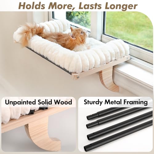 Cloud-Soft Cat Window Sill Perch with Zipper Designed Cushioned Bed, Supportive Cat Window Seat with Premium Solid Wood & Sturdy Metal Frame, Pet