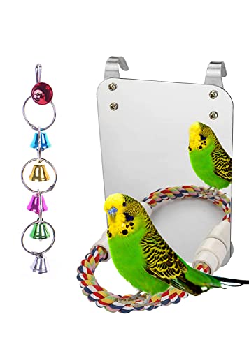 7" Bird Mirror with Rope Perch Bird Toys Swing, Comfy Perch for Greys s Parakeet Cockatiel Conure Lovebirds Finch Canaries