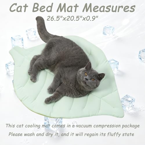 Cat Cooling Mat Cat Leaf Bed Mat Comfortable Soft Fabric Breathable Cozy for All Seasons 26.5"x20.5" Ideal for Cats Small Pets