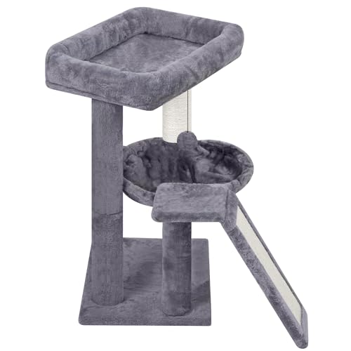 YOUPET Cat Tree with Cat Scratching Post for Indoor Cats, Cat Tower with Scratching Board and Playful Toy Balls, Cat Tree Tower with Cozy Hammock,Grey