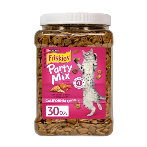 Purina Friskies Party Mix California Crunch with Chicken and Flavors of Turkey and Bacon Cat Treats - 30 oz Canister