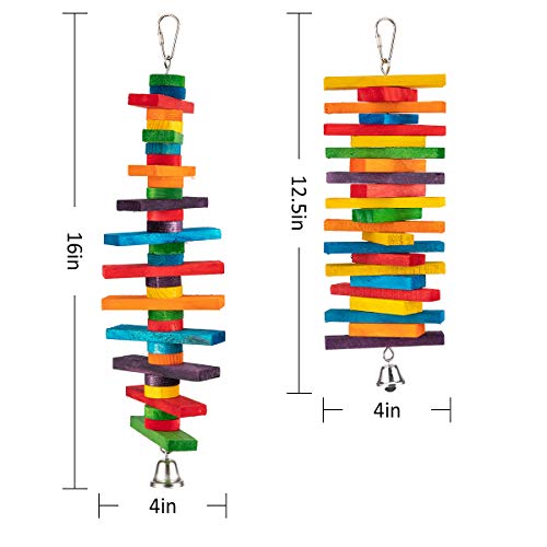 MEWTOGO 2Pcs Bird Toys - Parrot Toys with Multicolored Natural Wooden Blocks, Bird Chewing Sticks Toys for Conures Parakeets Cockatiels Lovebirds