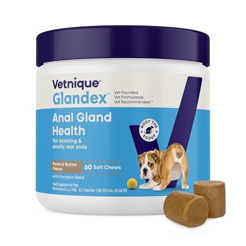 Vetnique Glandex Anal Gland Soft Chew Treats with Pumpkin for Dogs Digestive Enzymes, Probiotics Fiber Supplement for Dogs Boot The Scoot (Peanut