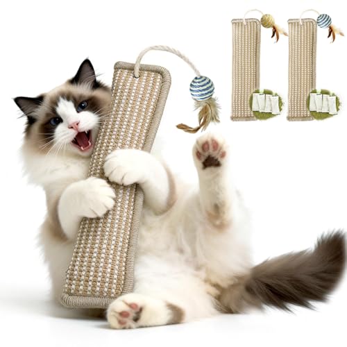 (2-Pack) Yesibeike Refillable Catnip Kicker Toy Kits, Washable Sisal Cover, 60g Catnip Pouch Each, Two Sisal Balls, Side Holes for DIY Teasers