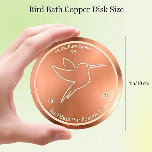 Bird Bath Copper Disk, Copper Disc for Bird Bath 99.99% Pure 0.6 mm Thick with Triple-Point Support for Physical Safe Clean Water for Outdoor