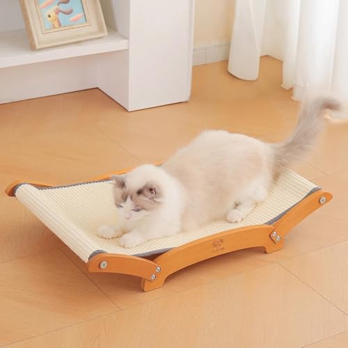Extra-Larger Sisal Cat Scratcher Bed, Durable Cat Scratching Post with Hammock for Indoor Cats Lounger & Sleep & Scratch, Natural Sisal Cat Scratch