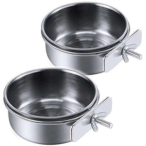 PINVNBY Parrot Feeding Cups Birds Food Dish Stainless Steel Parrot Feeders Water Cage Bowls with Clamp Holder for Cockatiel Conure Budgies Parakeet