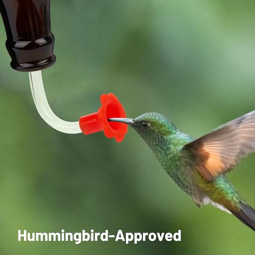 3-Pack Floral Hummingbird Feeder Replacement Parts – DIY Bottom Replacement Feeding Tubes with Red Flower Tip & Tapered Stopper – Fits Most Outdoor