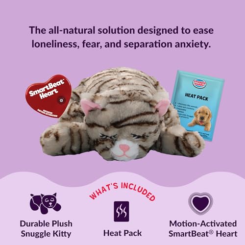 Snuggle Kitty Heartbeat Cat Toy for Kittens and Cats with Real-Feel Pulse and Heat Pack, Calming Sleep Aid for Cat Anxiety, New Kitten Essentials