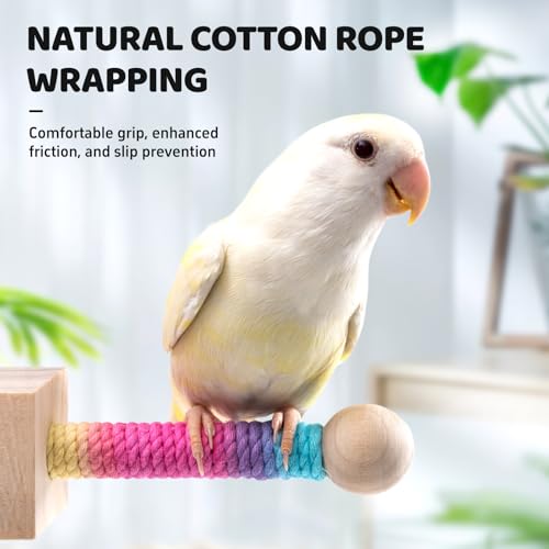 9" Hanging Bird Perch Toy for Cage, 360° Silent Free-Spin, Wooden Bird Cage Accessories, Relieve Boredom Anxiety, for Parrots, Parakeets, Cockatiels