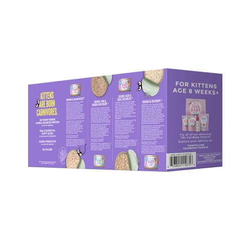 Tiki Cat Baby Wet Cat Food for Kittens, Shreds Variety Pack 2.4 oz. Cans (12 Count)