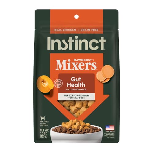 Instinct RawBoost Functional Mixers, Freeze Dried Dog Food Topper, Grain-Free, Real Chicken - Gut Health, 5.5 oz. Bag