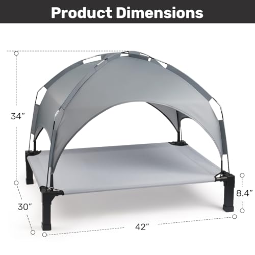 Heeyoo Elevated Dog Bed with Removable Canopy, Portable Dog Cot with Sun Protection Shade Tent, Raised Pet Cooling Cot Bed for Dogs, 42in