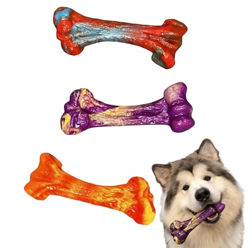 3 Pack Dog Chew Toy for Aggressive Chewers, Bacon Flavored Indestructible Dog Bone Toys for Medium/Large Breed to Keep Them Busy