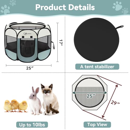 Siedihit Dog Cat Playpen, Puppy Pet Playpen Indoor for Small Dog Crate Tent Cage Outdoor, Portable Pop Up Dogs Enclosure Kennel with Carrying Case