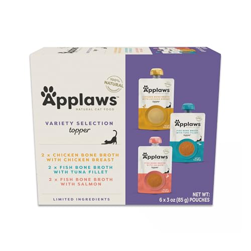 Applaws Bone Broth Fish & Chicken Variety 12-Pack Lickable Wet Cat Food Topper, High Protein, Limited Ingredient, Grain Free, No Artificial Additives