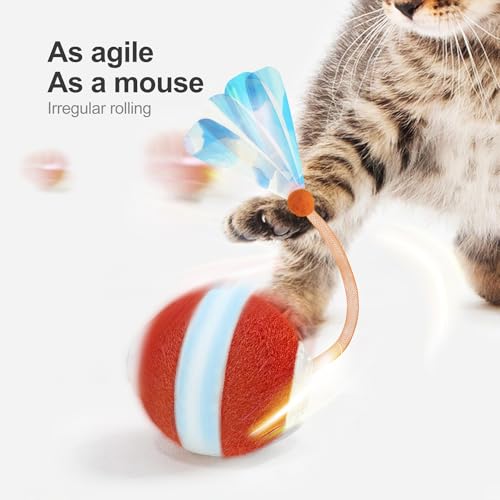Jkanti Interactive Cat Toys for Indoor Cats,The 3rd Generation Agile Moving Cat Ball with Elastic Mesh Tail,Automatic Kitten Toys for Bored Indoor