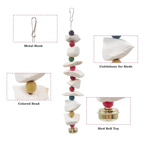 2 Pack Bird Toys with Cuttlebone, Parakeet Toys, Bird Beak Grinding Stone, Cage Accessories for Parakeets, Cuttlefish Bone for Budgies, Cockatiels