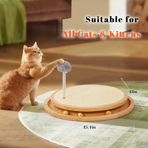 LMUGOOS Cat Scratcher, Cat Natural Sisal Scratching Pad, Kitten Interactive Toy with Ball Track Spring Ball for Chasing Hunting Mental Physical