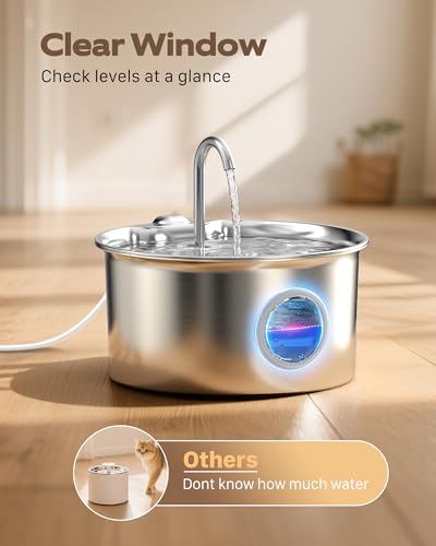 Cat Water Fountain Stainless Steel: Cat Fountain for Drinking - 88oz/2.6L Pet Water Fountain for Cats Indoor - Quiet Cats Water Bowl Dispenser - Pets