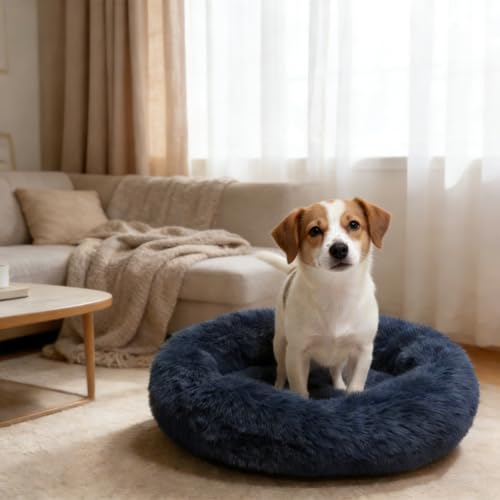 Comfort Donut Dog Bed - Ultra-Soft Pet Bed with Neck Support, 3 Sizes (Machine Washable) for Small/Medium/Large Dogs & Cats (Gray, 24''Lx24''Wx8''Th)