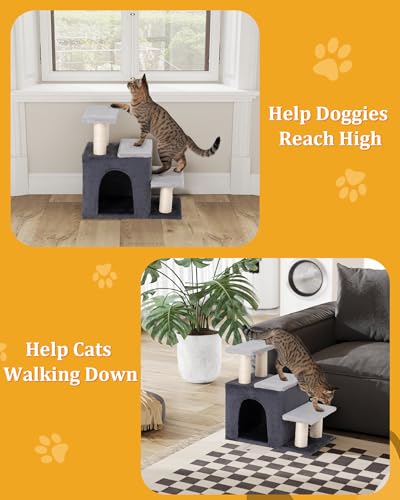 Aechonow 3-in-1 Pet Stairs for Cats, Dog Steps for Small Doggie Rabbits, 6.29''Depth Cat Stairs, Indoor Cat Ladders for High Bed for Pet's Joints, 1