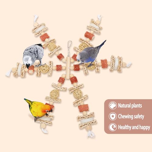 Bird Toys that is 17.5 Inches in Length, Parrot Toy Designed for Chewing Features Natural Corn cob and Loofah Slices, Can Be Hung in Large and