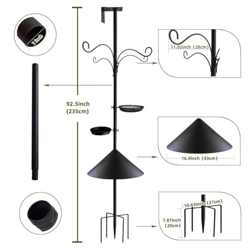 Bird Feeder Pole - 92 Inch Heavy Duty Birdhouse Stand with Squirrel Proof Baffle for Outdoor, Adjustable Bird Feeding Station with Multi Shepherds