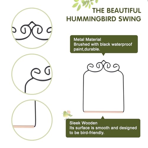 2PK Metal Frame Hummingbird Swings and Perches with Wooden Dowel Black Bird Swing Outdoor Bird Perch Humming Bird Swing (2PK)