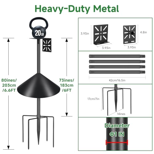 Smart Bird Feeder Pole with Squirrel Baffle & Bath-Heavy Duty Adjustable 3-6.6ft Universal Stand Mount for Backyard&Outdoor Bird Houses/Cameras (80"