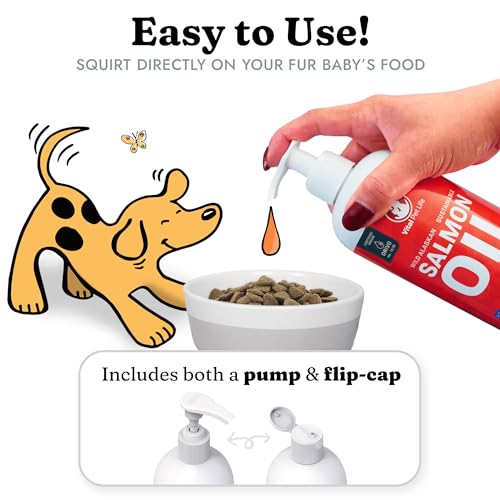 Salmon Oil for Dogs & Cats - Healthy Skin & Coat, Fish Oil, Omega 3 EPA DHA, Liquid Food Supplement for Pets, Supports Joint & Bone Health, Natural