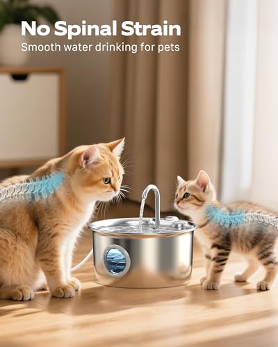 Cat Water Fountain Stainless Steel: Cat Fountain for Drinking - 88oz/2.6L Pet Water Fountain for Cats Indoor - Quiet Cats Water Bowl Dispenser - Pets