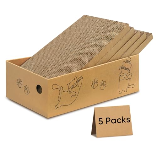 Cat Scratcher, 5 Packs in 1 Cardboard Box Cat Scratching Pad for Indoor Cats and Kitten, Cat Scratch Pad to Protect Furniture, Large Size