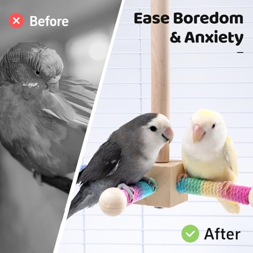 9" Hanging Bird Perch Toy for Cage, 360° Silent Free-Spin, Wooden Bird Cage Accessories, Relieve Boredom Anxiety, for Parrots, Parakeets, Cockatiels
