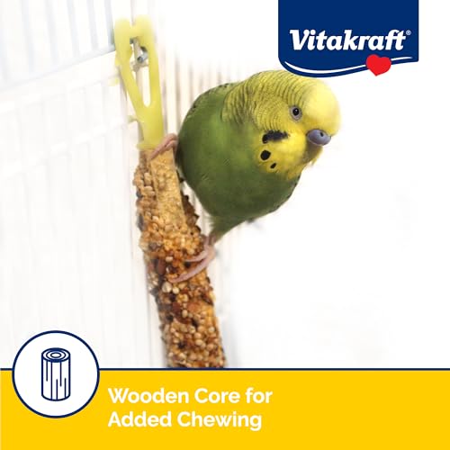 Vitakraft Crunch Sticks Parakeet Treat - Triple-Baked Millet Parakeet Treats with Natural Wood Center - Crunchy & Nutritious Bird Treat Sticks for