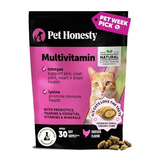 Cat Multivitamin Crunchy & Creamy Chews - Cat Treats for Health + Immune, Joint Support, Skin & Coat, & Digestion - Vitamins with Omega 3s, Lysine