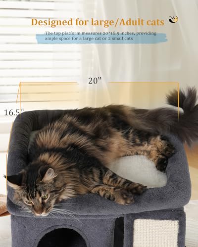 Aechonow Cat Tree for Large Cats, 14Inch Cat Tree Tower with Scratching Post, 20x16.5Inch Perch Bed for Adult Senior Cats, Removable Washable Mat