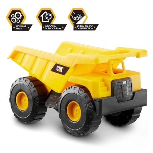 CAT Construction Toys, Construction Fleet 10" Dump Truck Toy - Heavy‑Duty Plastic, Working Tilting Bed & Free‑Rolling Wheels, Indoor/Outdoor Sandbox