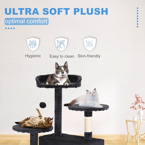 FDW | 54" Cat Tree Tower | Dark Gray | Multi-Level Indoor Activity Center with Sisal Scratching Posts, Condos, Plush Perches, Hanging Cat Toys
