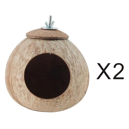 Bird Nest for Cage Natural Coconut Shell Birds House 2 Pack Parakeet Hide Breeding Hut Bird Cage Accessories & Decor Hamster Toys for Parrot