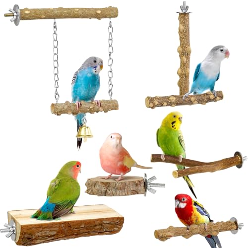 Bird Perches, 6pcs Natural Wood Birds Stand Branch, Bird Perch Chewing Stick Cage Accessories Parrot Climbing Standing Branches Paw Grinding Fork