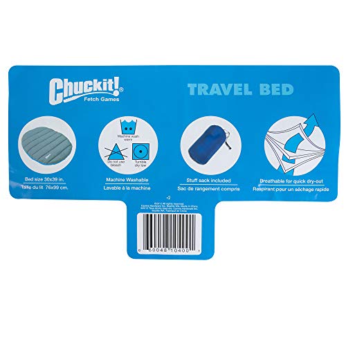Chuckit! Outdoor Travel Portable Water Resistant Travel Pillow Dog Bed For Medium to Large Dogs 20 to 100 lbs, 39"L x 30"W, Blue