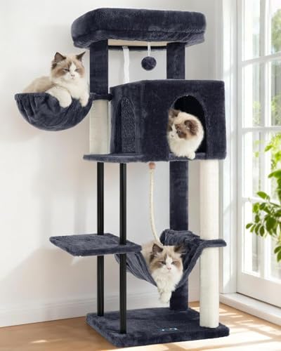 Gitelsnour Cat Tree, Cat Tower for Indoor Cats, 43.3 inch Cat Tree Tower with Sturdy Steel Tube, Hammock, Cat Condo for Small Cats and Kittens