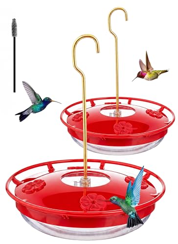 FEED GARDEN Hummingbird Feeders for Outdoors, 2 Pack 16oz Leak-Proof Dish-Style Nectar Feeder Built-in Ant Moat, 5 Feeding Ports, Wide Mouth Easy