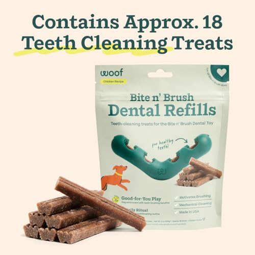 WOOF - Bite n' Brush Refills Treats for the Dog Toothbrush Toy - Scrub Plaque and Tartar from Your Dog's Teeth and Mouth - Dog Dental Sticks - 18