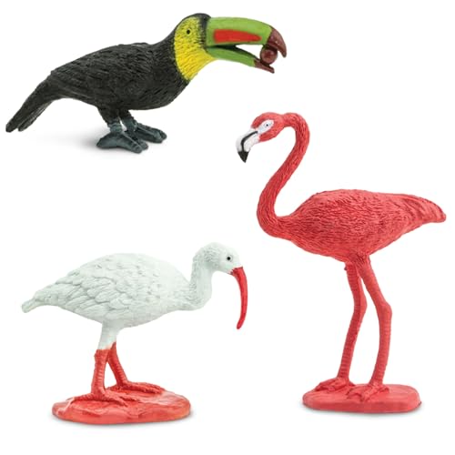 Safari Ltd. Exotic Birds TOOB - 10 Figurines: Parakeet, Quetzal, Macaw, Hummingbird, Toucan, Cockatoo, Flamingo, Snowy Owl, Parrot - Educational Toy