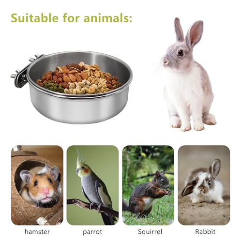 2 Pcs Small Bird Feeding Dish Cups,Parrot Food Bowl Cage with Clamp Holder Stainless Steel,Birdcage Coop Water Feeder for Cockatiel Parakeet Macaw