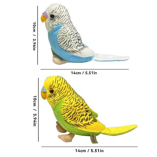 2Pcs Budgerigar Plush Toy, 5.5 inches, Parakeet Plush Toy, Budgie Soft Toy, Bird Stuffed Animal for Kids